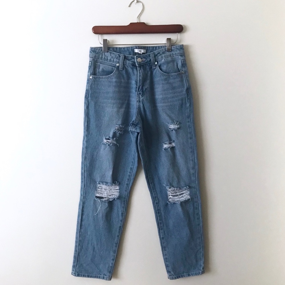 Bp Blue Ripped Distressed High Rise Mom Jeans - Picture 2 of 14